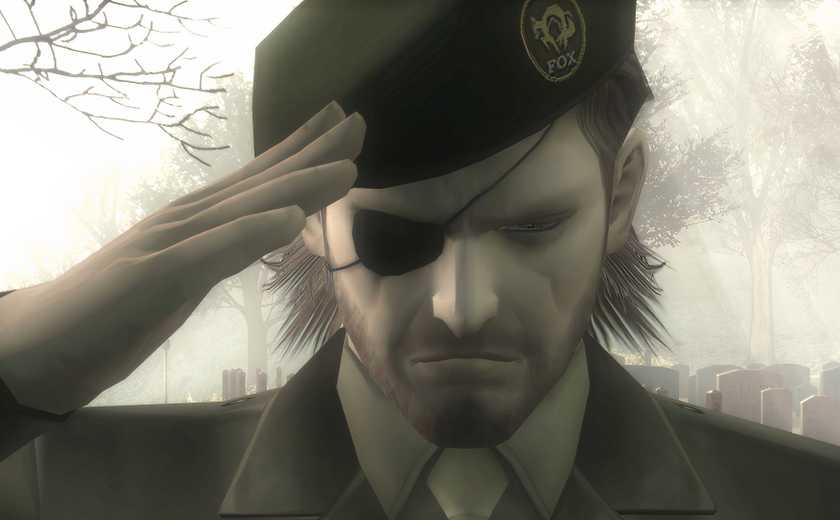 Naked Snake saluting in Metal Gear Solid: Snake Eater's ending.